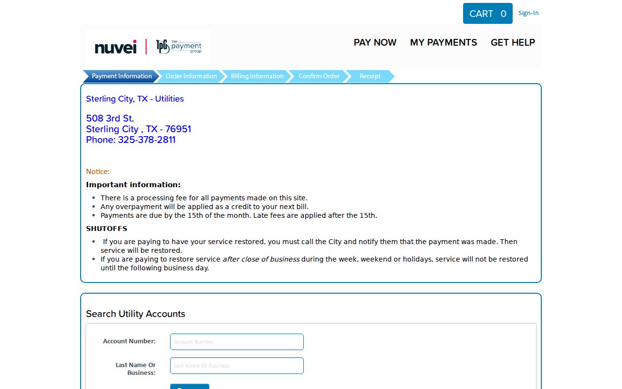 TrafficPayment search and payment interface linked from the Sterling City site