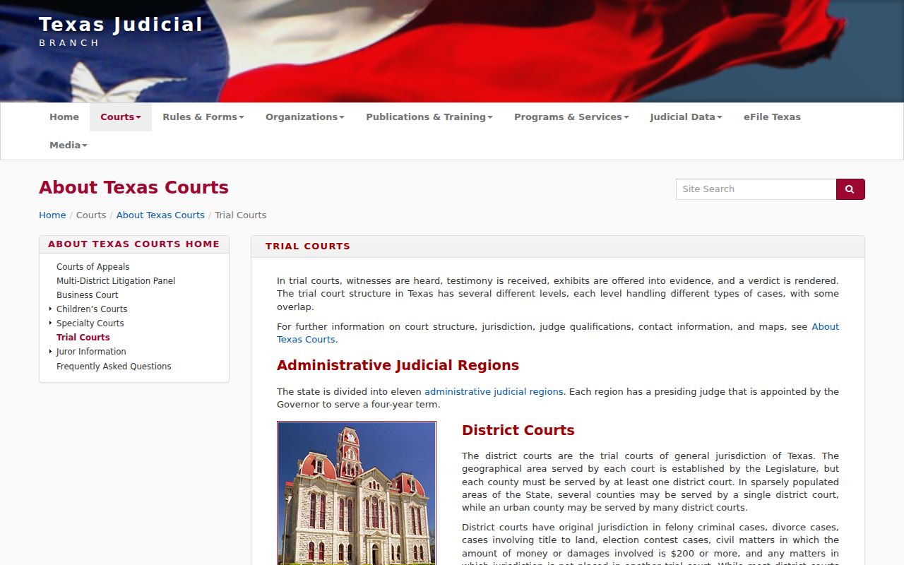 Texas court structure reference for district, county, Justice, and municipal courts