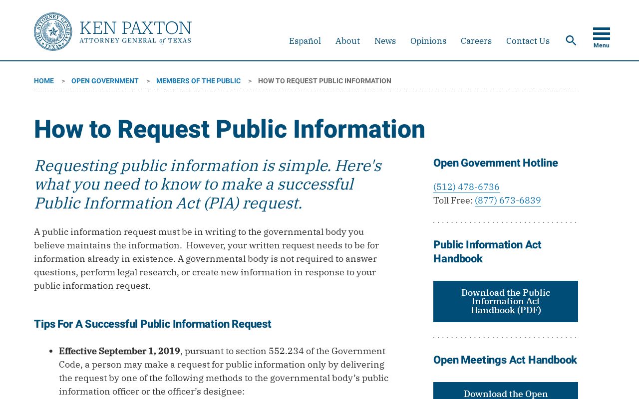 Texas Attorney General public information request instructions